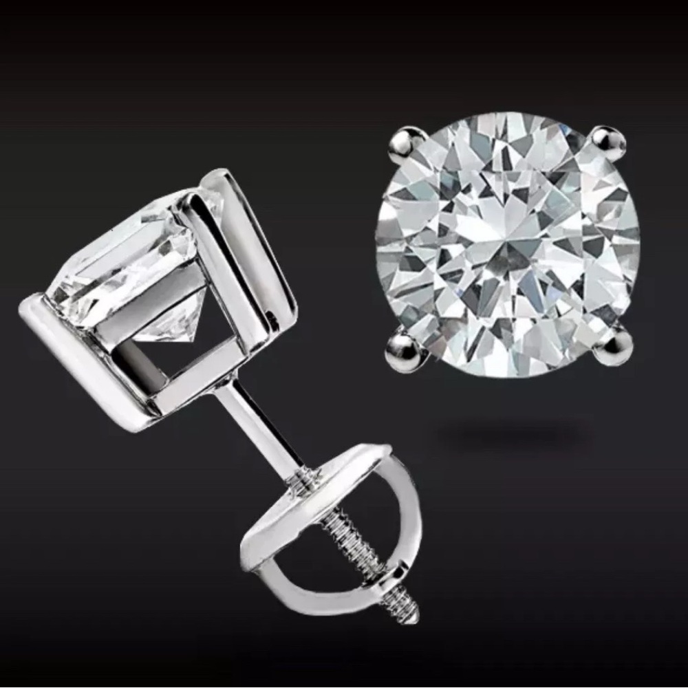 4 Ct Round Cut VVS1/D Certified Real Moissanite 14k White Gold Stud Earrings
